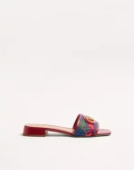 Valentino Vlogo Signature Denim Slide Sandal With Cherryfic Embroidery 20Mm